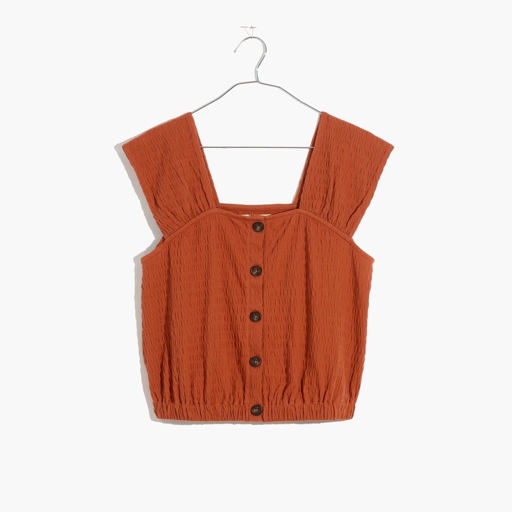 Madewell crinkle knit front button top